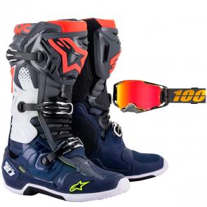 Bota Alpinestars Tech 10 Cinza/Azul Escuro BRINDE Óculos 100% Armega Falcon 5