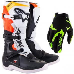 Bota Alpinestars Tech 3 Branco/Preto/Vermelho BRINDE Luva 100% iTrack