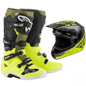 Bota Alpinestars Tech 7 Amarelo/Verde/Preto BRINDE Capacete Fly Kinetic K120