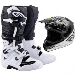 Bota Alpinestars Tech 7 Branco/Preto BRINDE Capacete Fly Kinetic K120