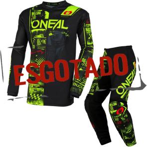 Kit Calça + Camisa Oneal Element Attack 2023 Preto/Amarelo Flúor