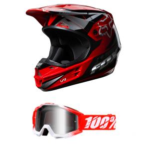 Kit Motocross Capacete Fox V1 Race + Óculos 100% Accuri
