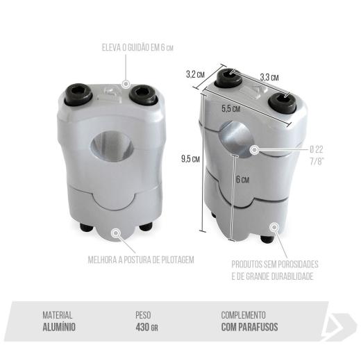 Adaptador de Guidão + Alongador Biker 22x60mm