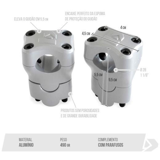 Adaptador de Guidão Biker Reforçado + Alongador Biker 28,5x55mm