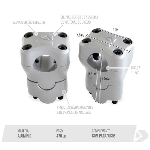 Adaptador de Guidão Biker Reforçado + Alongador Biker 31,75x58mm