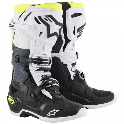 Bota Alpinestars Tech 10 - Preto/Branco/Amarelo Flor