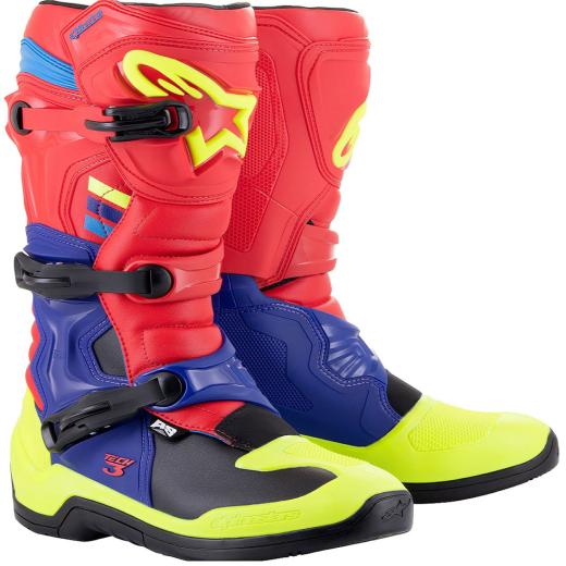 Bota Alpinestars Tech 3 - Vermelho/Azul/Amarelo