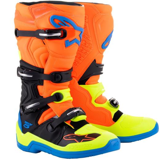 Bota Alpinestars Tech 5 Laranja Flúor/Azul/Amarelo