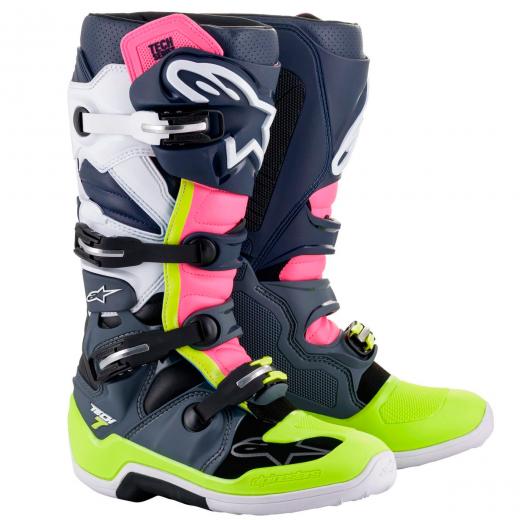 Bota Alpinestars Tech 7 - Cinza/Azul/Rosa