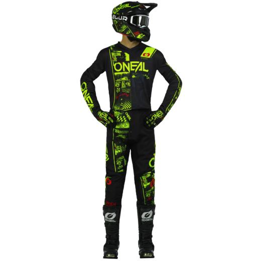 Kit Calça + Camisa Oneal Element Attack 2023 Preto/Amarelo Flúor