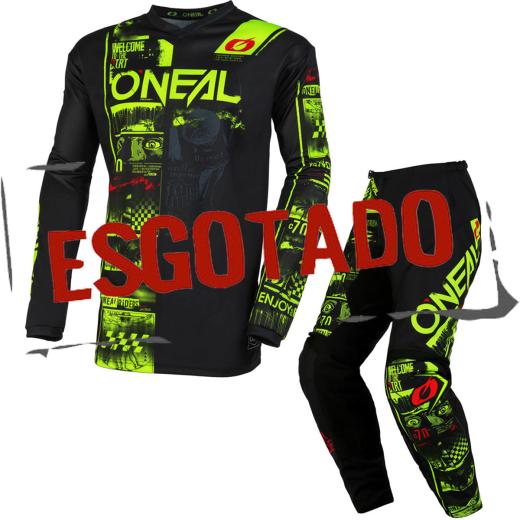 Kit Calça + Camisa Oneal Element Attack 2023 Preto/Amarelo Flúor