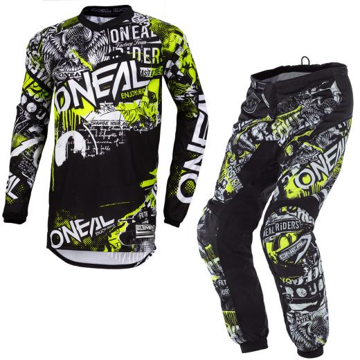 Kit Cala + Camisa Oneal Element Attack Preto/HiViz 2022