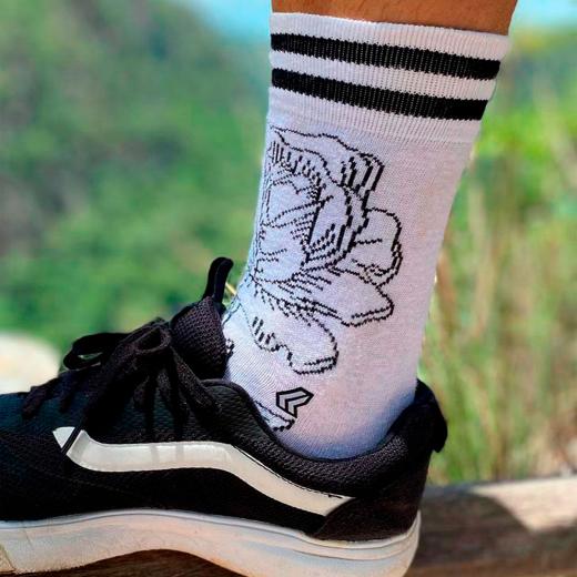 Meia Lurk Rosas Branco